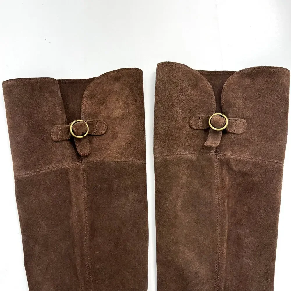 FRYE Lucinda Slouch Pull-On Over the Knee Suede Unlined Boots Dark Brown 8M